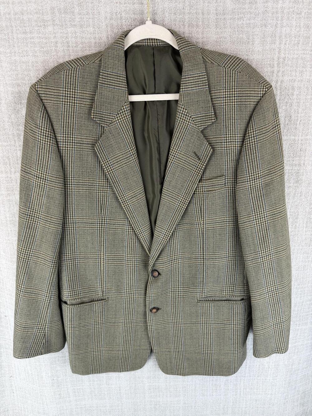 Yves Saint Laurent Sport Coat Mens 44 Green Tweed Wool Single-Breasted
